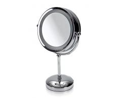 möve Mirrors Standspiegel mit 5fach Vergrößerung und Beleuchtung 22 x 42 cm aus Edelstahl, silver