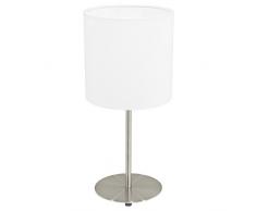 EGLO Tischlampe Pasteri, 1 flammige Textil Tischleuchte, Nachttischlampe aus Stahl und Stoff, Farbe: Nickel matt, weiß, Fassung: E27, inkl. Schalter, H: 40 cm