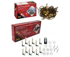 Idena Weihnachtsbaumbeleuchtung, LED Lichterkette mit 80 LED warm weiß, 8 Stunden Timer Funktion und 12 Stück LED Christbaumkerzen Batterie betrieben, inklusive Zubehör, mit Fernbedienung