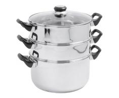 Crealys 503443 Dampfgarer 3-fach Edelstahl, mit Glasdeckel, Durchmesser: 24 cm