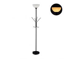Relaxdays Stehlampe mit Garderobenständer, 8 Haken, modernes Design, E27-Fassung, Metall, H x D: 180 x 33 cm, schwarz