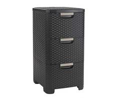 CURVER Regal mit Schubladen STYLE Rattanoptik 3 x 13,5 Liter Regal mit Schubladen, Plastik, dunkelbraun ( H 63 cm, L 38 cm, W 33 cm)