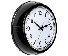 Bernhard Products Retro Wanduhr 24,5 Zoll rot Küche 50er Jahre Vintage Design rund leise Nicht tickend Qualität Quarzuhr schwarz