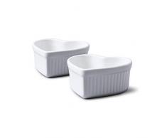 WM Bartleet & Sons 1750 Auflaufförmchen mit Deckel, Porzellan, 2 Stück, weiß, Set of 2-9x9x4cm (Heart)