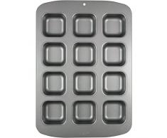 PME CSB106 Quadratische antihaftbeschichtete Backform mit 12 Minilöchern aus Karbonstahl, Edelstahl, Silver, 37.3 x 26.1 x 3.1 cm