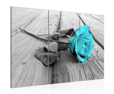 Bilder Blumen Rose Wandbild 120 x 80 cm Vlies - Leinwand Bild XXL Format Wandbilder Wohnzimmer Wohnung Deko Kunstdrucke Türkis 3 Teilig - MADE IN GERMANY - Fertig zum Aufhängen 204431c