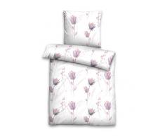 biberna 0003613 Feinbiber Bettwäsche Garnitur mit Kopfkissenbezug (Baumwolle) 1x 135x200 cm + 1x 80x80 cm, Rose