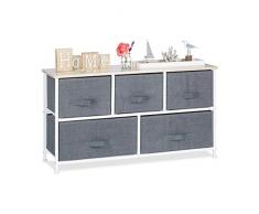 Relaxdays Regalsystem, 5 Stoff-Schubladen, HxBxT: 54,5 x 100 x 30 cm, universale Schubladenbox, Metall und Holz, grau