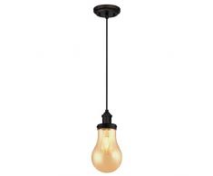 Westinghouse Lighting Einflammige Pendelleuchte, Ausführung geölte Bronze mit bernsteinfarbenem tropfenförmigem Glas, 1 W, Tropfenglas, 14 x 14 x 160 cm