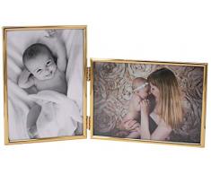 LEADEX Doppel-Bilderrahmen, vertikal, horizontal, 10,2 x 15,2 cm, Metall, klappbar, 1 Querformat und 1 Hochformat Modern Modern Gold