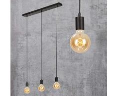 Briloner Leuchten Pendelleuchte, Pendellampe, 3-flammig, Hängelampe retro/vintage, Black Steel, 3x E27, max. 60 Watt, Schwarz