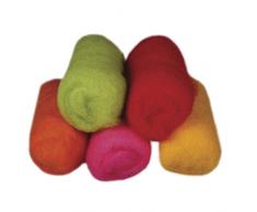 RAYHER 5364500 Reine Schurwolle, Vlies, 5 Farben 20 g, Sommermix kräftige Töne