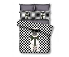 DecoKing 200x220 cm Bettwäsche mit 2 Kissenbezügen 80x80 Hunde Pug Mops Bettwäscheset Microfaser Reißverschluss Mr. Pug weiß schwarz Anilove