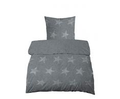 biberna 0810401 Melange-Flanell Bettwäsche Garnitur mit Kopfkissenbezug mit Paspel (Baumwolle) 1x 135x200 cm + 1x 80x80 cm, Titanium