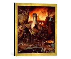 Gerahmtes Bild von Hieronymus BoschDie Hölle, Kunstdruck im hochwertigen handgefertigten Bilder-Rahmen, 50x50 cm, Gold Raya