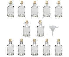 Viva Haushaltswaren - 12 x Apothekerflasche 100 ml, kleine Glasflaschen mit Korken als Likörflasche / Laborflasche / Schnapsflasche etc. verwendbar (inkl. Trichter Ø 5 cm)
