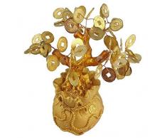 GMMH Feng Shui Glücksbaum 17 cm Geldbaum Bonsai Pfennigbaum Handarbeit Stein Gold