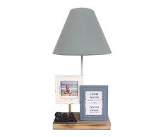 Rebecca Mobili Leselampe mit 2 Bilderrahmen, Lampenschirm im Landhausstil, Weiß Hellblau Grau, aus Holz und Stoff, Schlafzimmer Max 60 W E27 GLS – 45 x 25 x 25 cm (HxLxB) – Art. 6201
