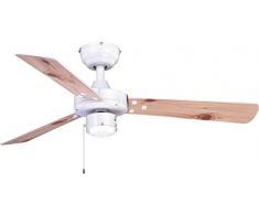 Deckenventilator Cyrus ohne Beleuchtung, mit Zugschalter, Gehäuse Weiß, Wendeflügel in Weiß und Kiefer, 107 cm