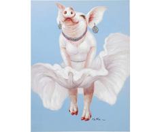 Kare Design Bild Touched Pig Diva 120x90cmm, lustiges Bild ohne Bilderrahmen mit Schwein Motiv, Blauer Hintergrund, (H/B/T) 120x90x3,5cm