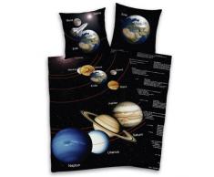 Herding YOUNG COLLECTION Bettwäsche-Set, Sonnensystem Wendemotiv, Bettbezug 140 x 200 cm, Kopfkissenbezug 70 x 90 cm, Baumwolle/Renforcé
