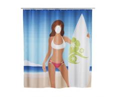 Wenko 22499100 Duschvorhang Surfing Girl, waschbar, mit 12 Duschvorhangringen, Polyester, 180 x 200 cm, mehrfarbig