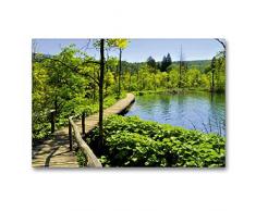 CALVENDO Premium Textil-Leinwand 90 cm x 60 cm quer, EIN Motiv aus dem Kalender Die Plitvicer Seen | Wandbild, Bild auf Keilrahmen, Fertigbild auf echter Holzsteg am See - Plitvice Natur Natur