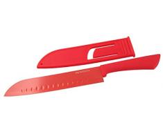 Fackelmann NIROSTA Santokumesser HAPPY, Kochmesser inkl. Klingenschutz, Küchenmesser mit scharfer Edelstahlklinge (Farbe: Rot), Menge: 1 Stück