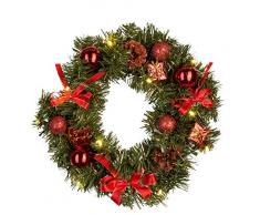 Idena 30138 - Weihnachtskranz mit 10 LED warm weiß, mit 6 Stunden Timer Funktion, Batterie betrieben, für Deko, Weihnachten, Advent, als Stimmungslicht, Türkranz, ca. 25 cm