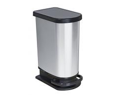 Rotho Mono Paso Mülleimer mit Klappdeckel 50 l, Kunststoff (PP), silber metallic, 50 Liter (44 x 29 x 67 cm)