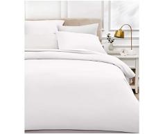 AmazonBasics - Bettwäsche-Set, Fadendichte 400, Baumwollsatin, 200 x 200 cm und zwei Kissenbezügen, 80 x 80 cm, Weiß