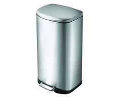 EKO Della Tretmülleimer 35L Edelstahl (35.7 x 33.6 x 63.8 cm, Dämpfer-System, Fingerabdruck frei, Abfallbeutelfixierung), matt Silber, Metall