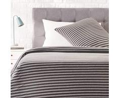 AmazonBasics - Bettwäsche-Set, Jersey, gestreift, 140 x 200 cm / 65 x 65 cm, Dunkelgrau