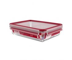 Emsa 513921 Frischhaltedose mit Deckel, Glas, Rechteckig, Volumen 2 Liter, Transparent/Rot, Clip & Close