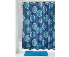 iDesign Padma Medallion Textil Duschvorhang | farbenfroher Vorhang aus Stoff für Badewanne und Duschwanne | pflegeleichte 183 cm x 183 cm groÃe Duschabtrennung | Polyester blau