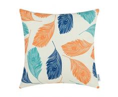 CaliTime Kissenbez¨¹ge Kissenh¨¹lle Canvas Dekokissen H¨¹lle f¨¹r Couch Sofa Home Decoration Pfauenfedern 50cm x 50cm Orange T¨¹rkisblau