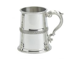 Edwin Blyde & Co Chester Style 1 Pint Bierkrug mit massiven Basis aus Metall – erhöhte gerändelt Mitte Design Körper mit kunstvoller Georgischer Griff, Zinn