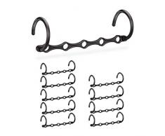 Relaxdays Raumsparbügel, 10er Set, Hakenorganizer für 5 Kleiderbügel, waagerecht & senkrecht aufhängbar, 37 cm, schwarz, 10 Stück