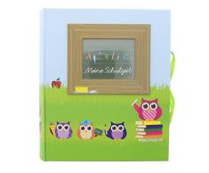 Goldbuch Schulzeit-Sammelbox mit Fensterausschnitt, Eule, 26 x 24 x 6,5 cm, Mit 3 Schubern & Tasche, Laminierter Kunstdruck, Blau/Grün, 85043