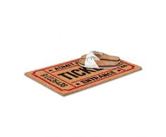 Relaxdays Fußmatte Ticket aus Kokos, HxBxT: 1,5 x 60 x 40 cm, außen, rutschfest, Vintage, Kokosfaser, Gummi, mehrfarbig