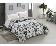 AmeliaHome 00226 Tagesdecke 220x240 cm weiß grün grau Bettüberwurf zweiseitig Steppung pflegeleicht Monstera Blätter Pflanzenmuster stahl hellgrün seladongrün anthrazit Botanique
