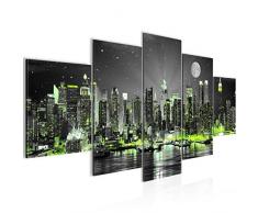 Bilder New York City Wandbild Vlies - Leinwand Bild XXL Format Wandbilder Wohnzimmer Wohnung Deko Kunstdrucke Grün 5 Teilig - MADE IN GERMANY - Fertig zum Aufhängen 605253a