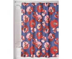 iDesign Large Poppy Duschvorhang | Badewannenvorhang in 183,0 cm x 183,0 cm im Mohnblumen-Design | florales Duschvorhang Design für ein besonderes Ambiente | Polyester rot/blau