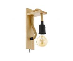 EGLO Wandlampe Rampside, 1 flammige Vintage Wandleuchte im Industrial Design, Wandspot aus Stahl und Holz, Farbe: Schwarz, braun, Fassung: E27, inkl. Kabelschalter