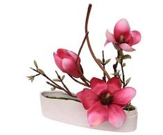 Flair Flower 088183RSD Magnolie in Schale, Polyester, Kunststoff, Keramik, Rosa Dunkel, 9 x 26 x 28 cm