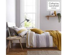 Catherine Lansfield Newquay Bettwäsche-Set für Einzelbett, gestreift, pflegeleicht, Ocker