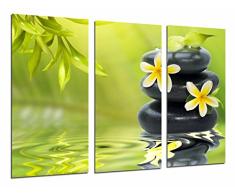 Wandbild - Zen Blumen, Steine ​​im Wasser, Budda Budha Relax, Grün, 97 x 62 cm, Holzdruck - XXL Format - Kunstdruck, ref.26923
