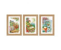 Vervaco Miniaturen Garten und Vogel Aida 3er Set Kreuzstichpackung, Weiß, 8 x 12 x 0,3 cm