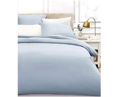 AmazonBasics - Bettwäsche-Set, Fadendichte 400, Baumwollsatin, 200 x 200 cm und zwei Kissenbezügen, 80 x 80 cm, Rauchblau