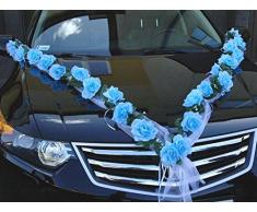 ROSEN GIRLANDE Auto Schmuck Braut Paar Rose Deko Dekoration Autoschmuck Hochzeit Car Auto Wedding Deko (Blau / WeiÃ)